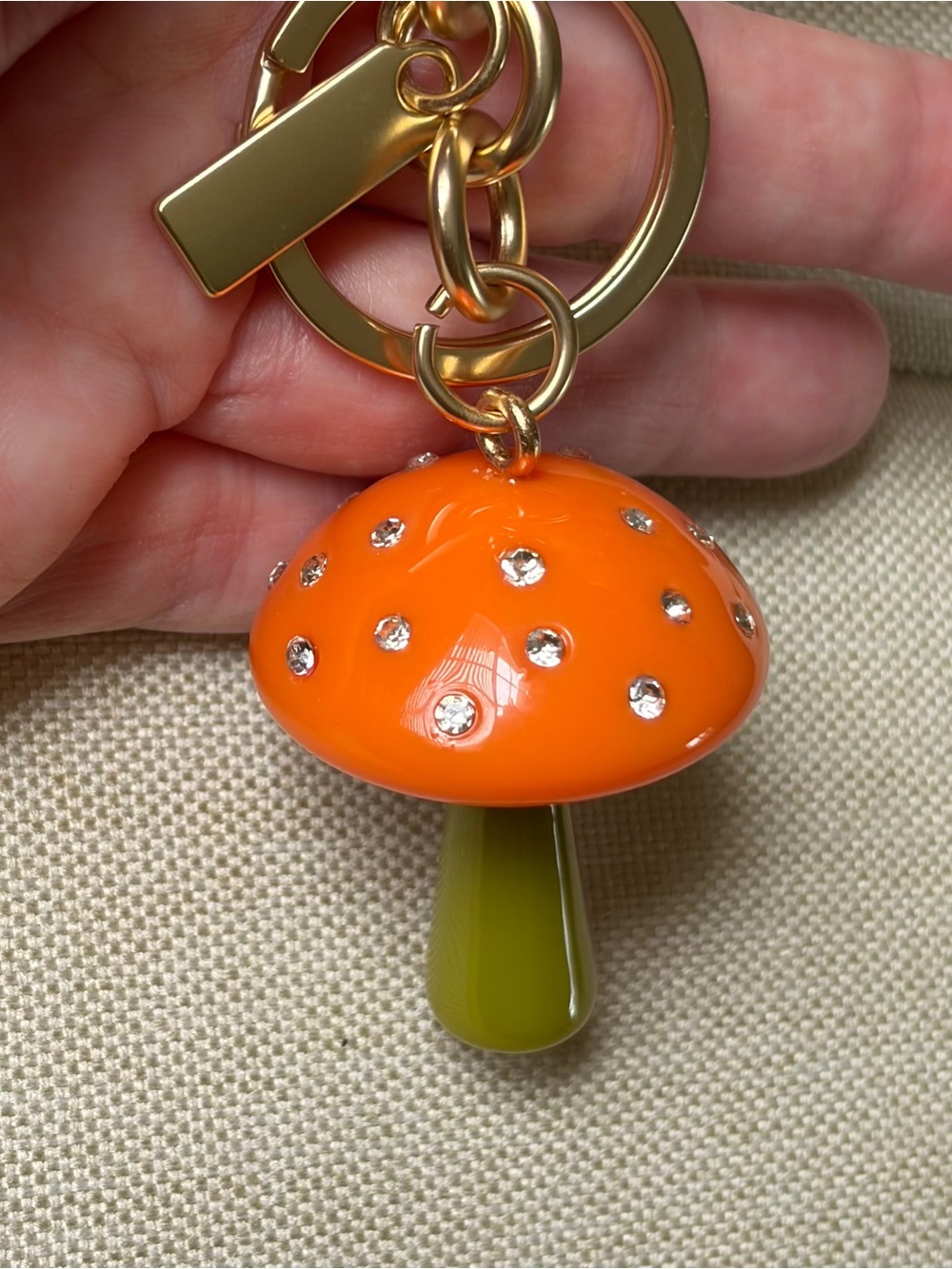 Trendy Orange Mushroom Rhinestone Keychain